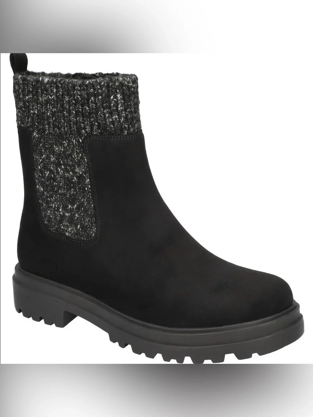 Bella Vita Black Ankle Boot with Charcoal Knit Cuff Size 6